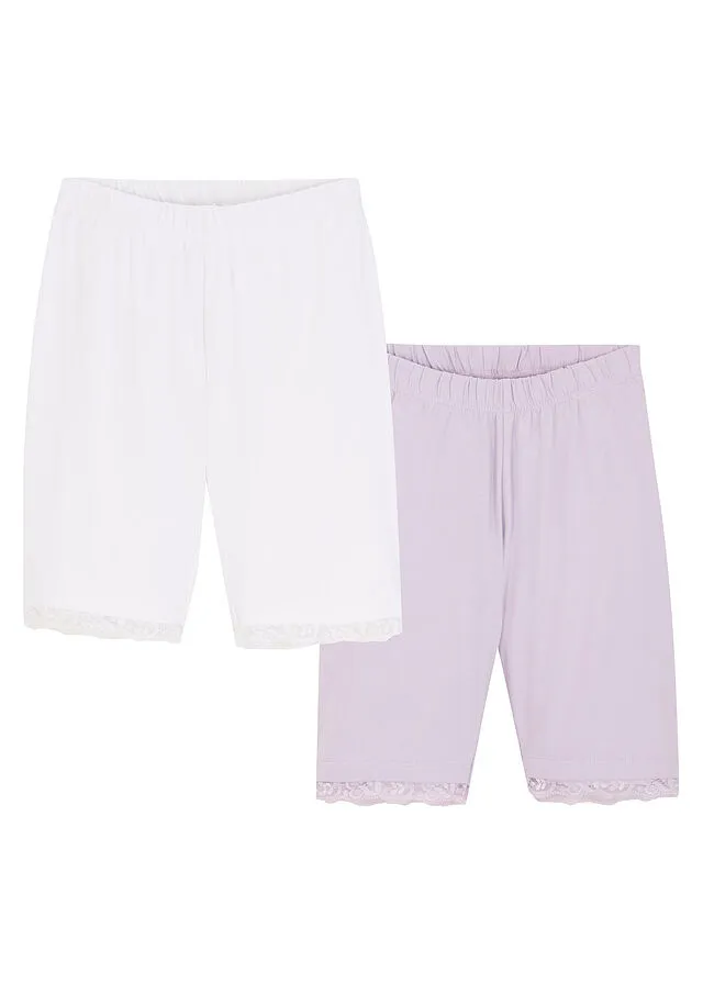 PANTALóN CICLISTA PARA NIñAS CON ENCAJE (2 UNIDADES) CON ALGODóN ORGáNICO BLANCOLILA PASTEL